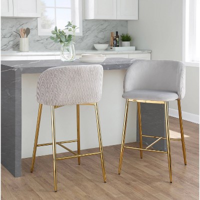 Gold Metal and Silver Velvet Counter Stools Set of 2
