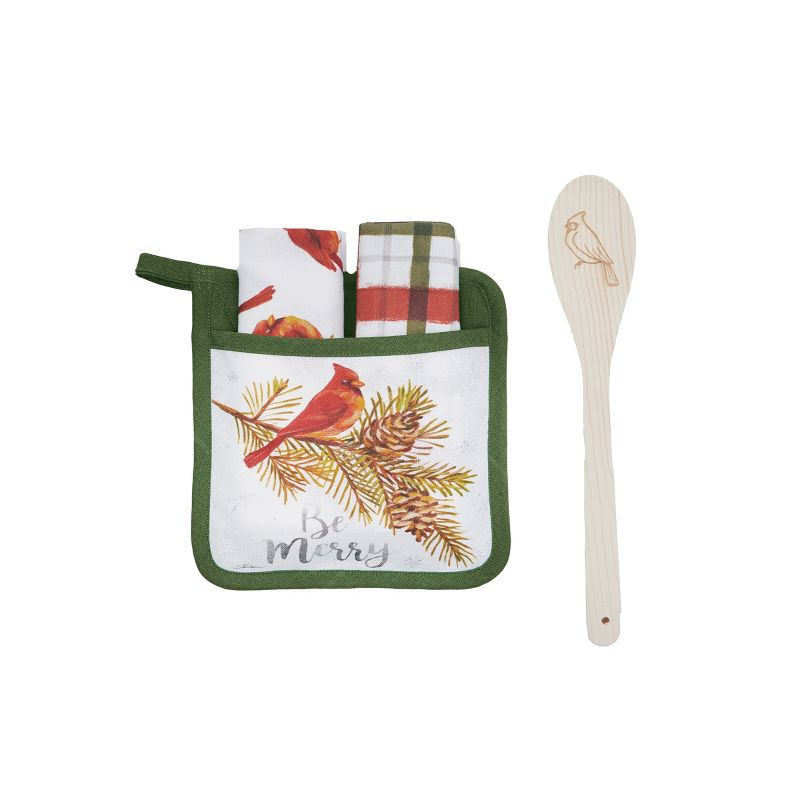C&F Home "Be Merry" Sentiment with Red Cardinal Sitting on Branch Printed Potholder Gift Set., 1 of 5