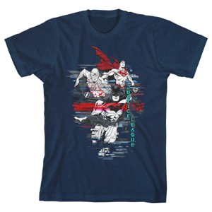 Justice League Charging Superheroes Youth Navy Blue T-shirt - 1 of 2