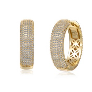 Guili Elegant Sterling Silver 14k Gold Plated Cubic Zirconia Pave Hoop Earrings with Sparkling Brilliant Shine - 1 of 2