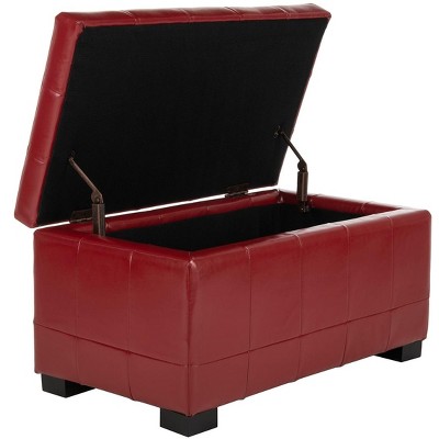 Small Red Quilted Leather Storage Bench with Black Legs