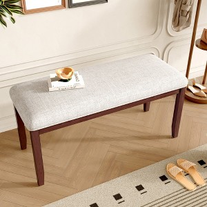 Airsurfer 38" Upholstered Bench, Beige Linen Padded Seat with Solid Wood Legs, Entryway or End-of-Bed Bench for Bedroom, Living Room, or Dining Room - 1 of 4