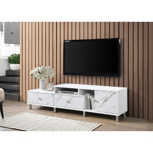 67.8" Faux Marble TV Stand with Silver-Tone Legs, Drawers, Shelves, and Modern Contemporary Style for Living Room - 1 of 4