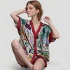 Anna-Kaci Lounge Women's Animal Print Pajama Set with Short Sleeves Button-Up Top and Contrast Trim Shorts - 3 of 4