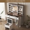 Farmhouse Makeup Vanity Desk with Sliding Mirror and Lights and Hairdryer holder and charging socket Multilayer storage Shelves - 4 of 4