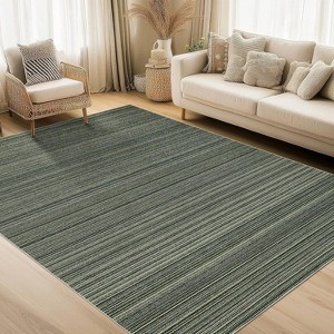 Acekool Modern Neutral Rug 2x6 , Washable Low Pile Carpet with Non-Slip TPR Backing, Thin Foldable Printed Mat for Living Room, Bedroom Black - 1 of 4