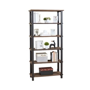 70" Pomona 5 Shelf Bookshelf Metal and Solid Wood Natural - Alaterre Furniture - 1 of 4