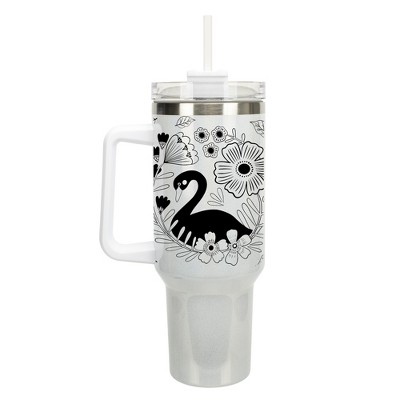 Elanze Designs Regal Swan Bird Flower Garden 40 oz. Stainless Steel, Large Water Bottle Coffee Mug, Spill & Leak Resistant, Thermal Travel Tumbler