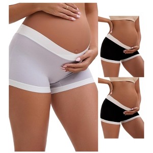 INSPIRE CHIC Women's Low Waist Under the Bump Maternity BoyShorts Pregnancy Seamless Ladies Panties 3 Packs - 1 of 4