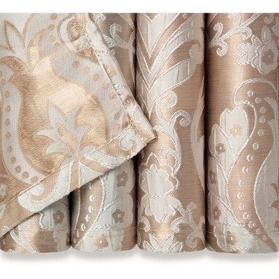Royal Beige Damask Jacquard Room-Darkening Grommet Curtains
