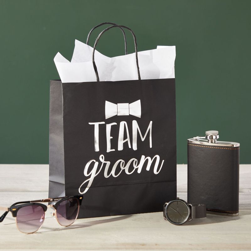 Juvale 20 Pack Bride and Groom Gift Bags for Wedding, Groomsmen, Bridesmaid, Reads Team Bride and Team Groom, 8 x 4 x 9 In, 3 of 9
