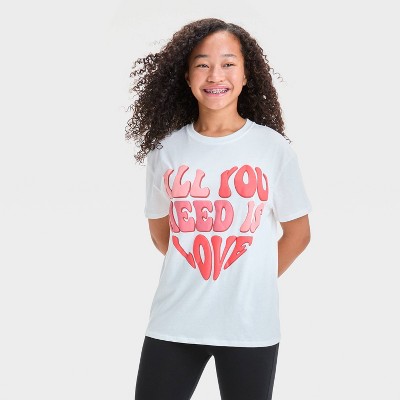 Girls' 'All You Need Is Love' Valentine's Day Oversized Graphic T-Shirt - art class™ White M