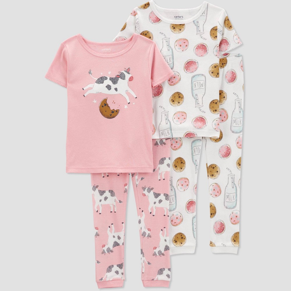 Photos - Other Textiles Carter's Just One You® Toddler Girls' 4pc Short Sleeve Cow Pajama Set - Pi