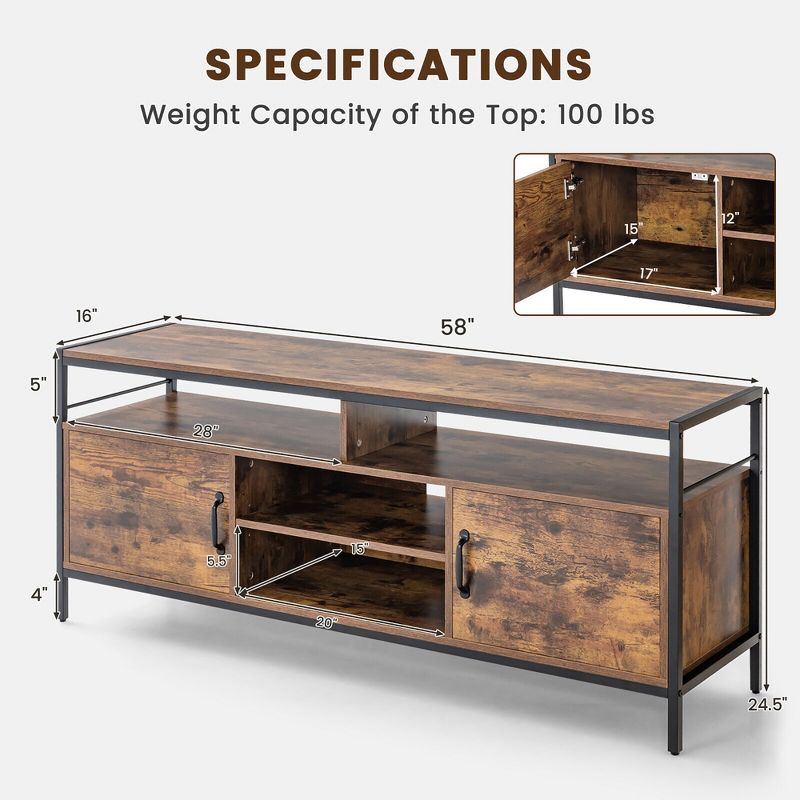 Costway Industrial TV Stand for TVs up to 65'' Media Center w/ Cabinets & Adjustable Shelf, 3 of 11