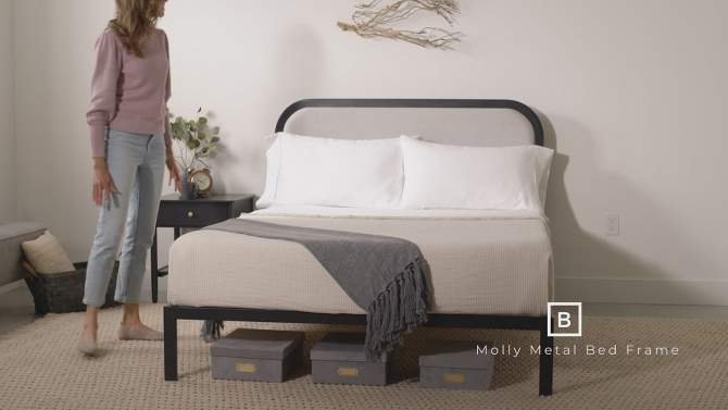 Molly Metal Bed Frame with Rounded Upholstered Headboard - Brookside Home, 2 of 9, play video