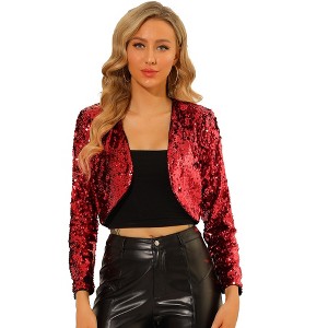 INSPIRE CHIC Women's Sequin Long Sleeve Open Front Cropped Cardigan Shrug Jacket - 1 of 4