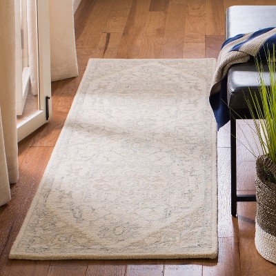 Ivory and Beige Wool Tufted Runner Rug