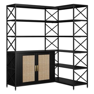 Corner Bookshelf - 6 Tier Corner Book Shelf with Storage, Farmhouse L Shaped Book-Shelf with Cabinet, Modern Industrial Bookcase for Home Office - 1 of 4