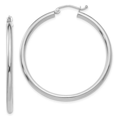 Black Bow Jewelry 2.5mm x 40mm 14k White Gold Classic Round Hoop Earrings