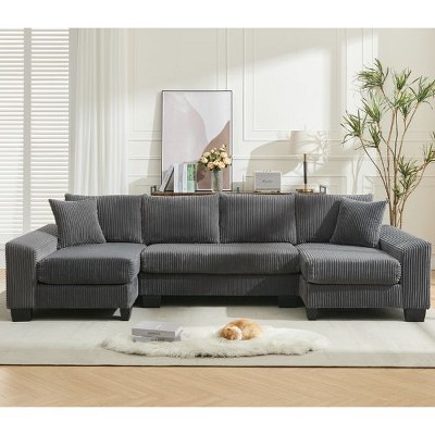 GDFStudio Elvar 114" Modern 4-Seater U-Shaped Corduroy Upholstered Convertible Sleeper Sofa