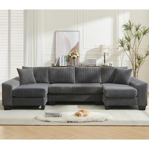 GDFStudio Elvar 114" Modern 4-Seater U-Shaped Corduroy Upholstered Convertible Sleeper Sofa - 1 of 4