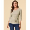 INSPIRE CHIC Women's V Neck 3/4 Sleeves Solid Knitted Buttons Decor Ruched Blouse - 3 of 4