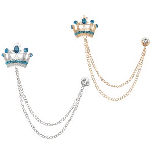 Unique Bargains Hanging Chain Rhinestone Crown Design Brooch Pins 2 Pcs - 1 of 4
