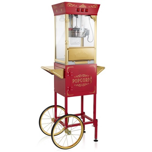 8oz Stainless Steel Popcorn Machine with Stand & Cart - Red