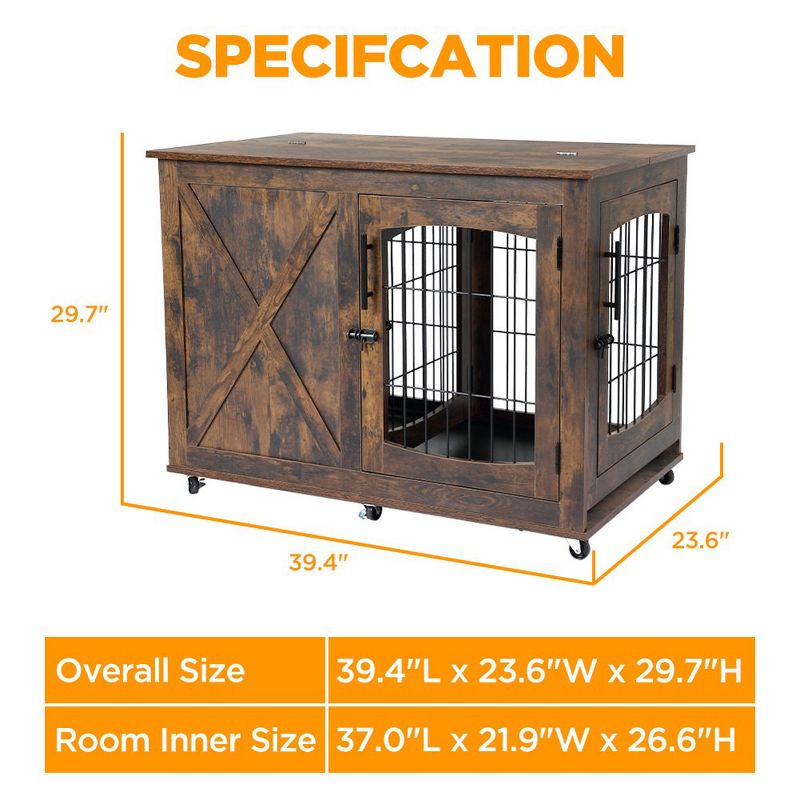 Wooden Dog Crate Table with Tray, Dog House Kennel & Side End Table Cage, 5 of 8