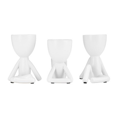 Sagebrook Home Set of 3 People Planters - Ceramic 8" Sitting Human Figurines For Home or Office Decor - Creative Plant