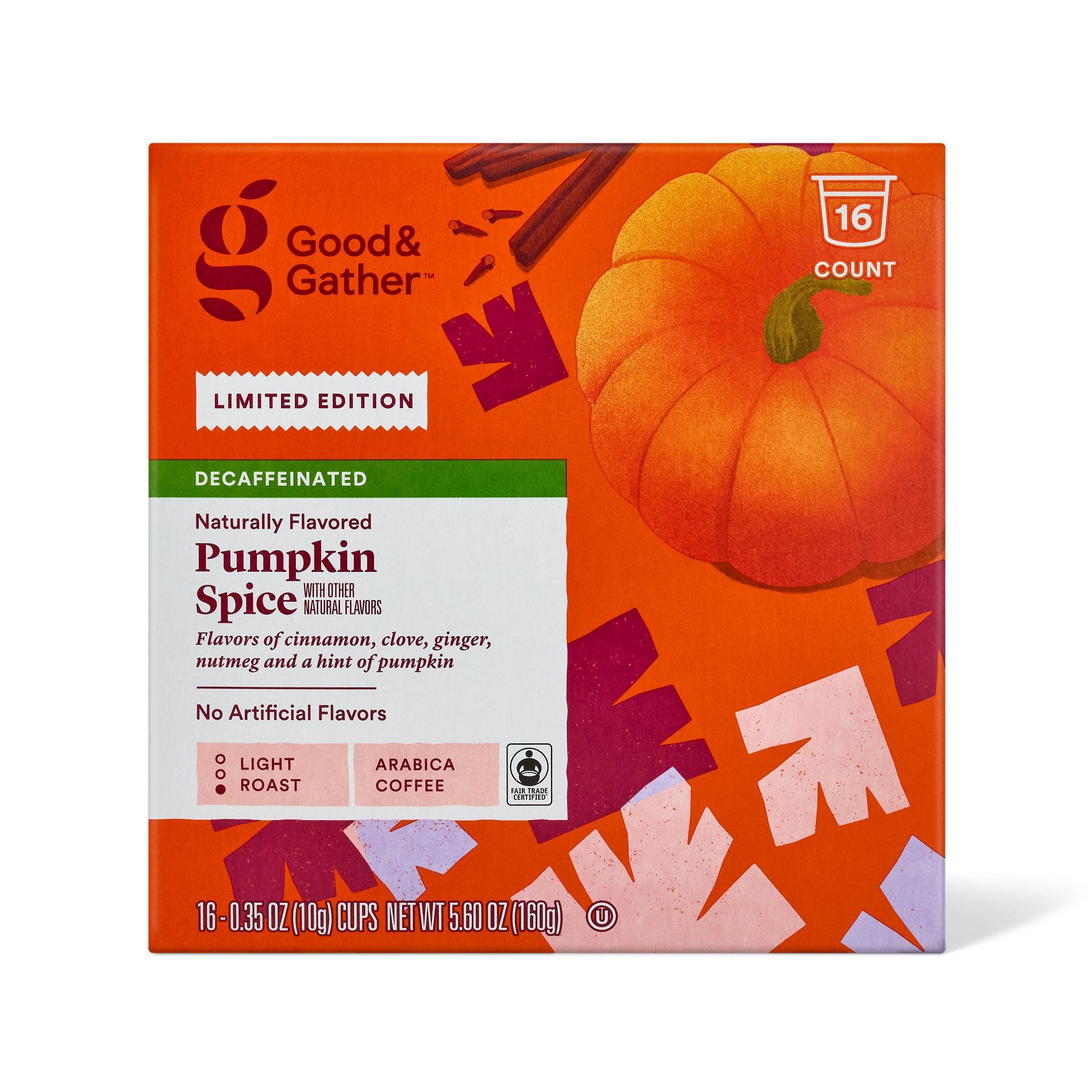 Naturally Flavored Pumpkin Spice Light Roast Coffee Pods - Decaf - 16ct - Good & Gather™