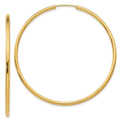 Black Bow Jewelry 2mm x 55mm 14k Yellow Gold Polished Round Endless Hoop Earrings