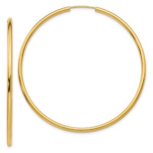 Black Bow Jewelry 2mm x 55mm 14k Yellow Gold Polished Round Endless Hoop Earrings - 1 of 4