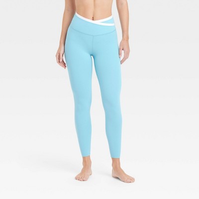 Women's Everyday Soft High-Rise Piped Crossover Waistband 7/8 Leggings - All In Motion™ Sky Blue XS