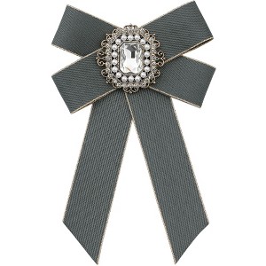 INSPIRE CHIC Women's Ribbon Brooch Elegant Bowtie Rhinestone Bow Ties for Uniform Dress - 1 of 4
