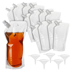 Stockroom Plus 50 Pack 16oz Reusable Plastic Drink Pouches with Funnels for Juice, Soda, Liquor, 9 x 5 In - 1 of 4