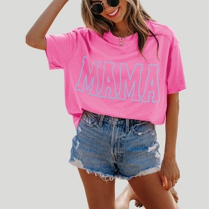 Amaryllis Women’s Oversized Graphic Tee Bold Block MAMA Lettering Crew Neck Short Sleeve Relaxed Fit T-Shirt - 1 of 4