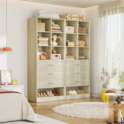 Aheaplus Closet Organizer with 3 Drawers,  Freestanding Wardrobe System with Shoe Shelf