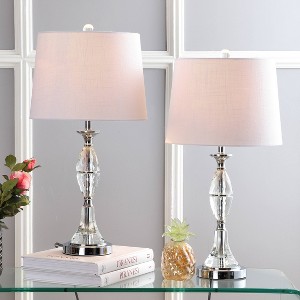 25.5" Reid Crystal Table Lamp Pair: Fluted Base, Drum Shade, LED Bulb Included - JONATHAN Y - 1 of 4