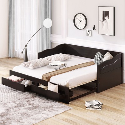 NicBex Twin Size Daybed Modern Wooden Bed Frame with 2 Storage Drawers, Backrest and Arms for Bedroom, Living Room, No Box Spring Required