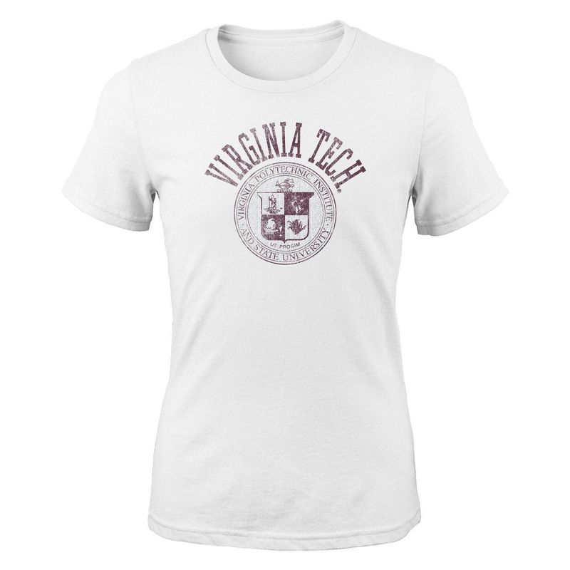 NCAA Virginia Tech Hokies Girls&#39; White Crew Neck T-Shirt, 1 of 2