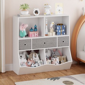 3-Tier Toy Storage Organizer with Drawers & 4 Cubbies - Freestanding Kids Bookcase for Playroom, Nursery, Kindergarten - 1 of 4
