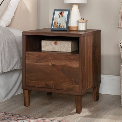 Grand Walnut Contemporary 1-Drawer Nightstand with Open Shelf