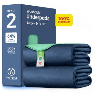 IMPROVIA® Washable Underpads 34”x52”, Heavy Absorbency Waterproof Incontinence Pads for Kids, Adults & Pets – Protects Bed, Couch, Sofa & Floor - 1 of 4