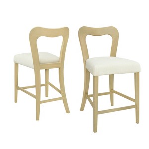 Christopher Knight Home Set of 2 Alice Rubberwood Upholstered with Curved Open Back Counter Height Barstools Beige/Light Ash - 1 of 4