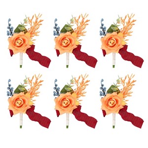 Unique Bargains Satin Rose Bloom Greenery Comfortable Wrist Strap Corsage For Party Wedding 6 Pcs - 1 of 4