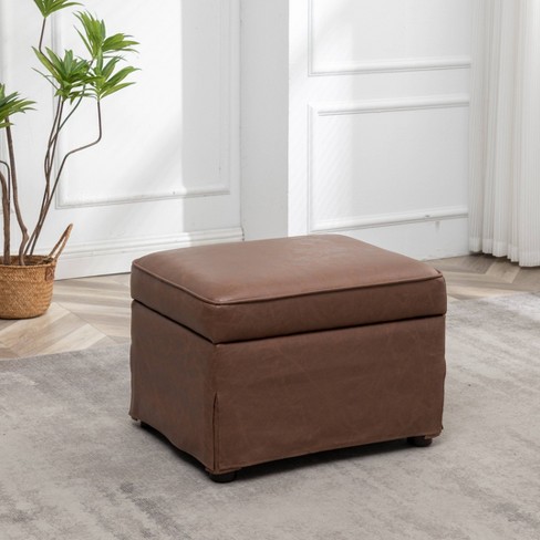 Brown leather rectangle deals ottoman