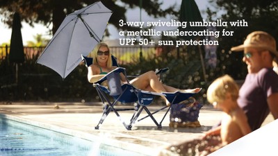 Midnight Blue Reclining Camping Chair with Umbrella