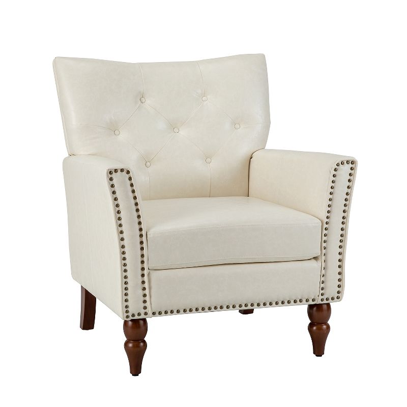 Enzio Classic Vegan Leather Armchair with Nailhead Trim and Button-tufted Design  | ARTFUL LIVING DESIGN, 2 of 11