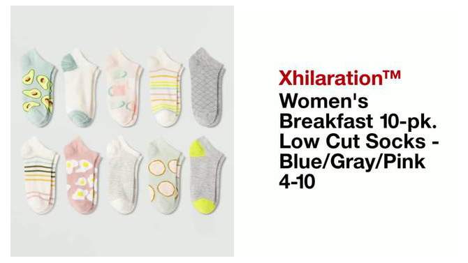 Women&#39;s Breakfast 10pk Low Cut Socks - Xhilaration&#8482; Blue/Gray/Pink 4-10, 2 of 7, play video